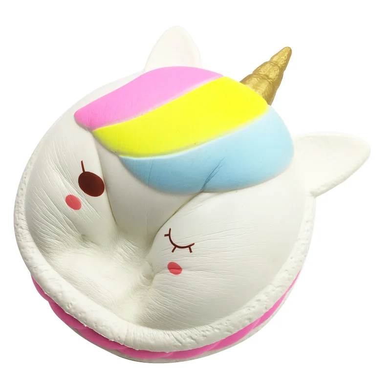 Заводская распродажа PU Jumbo Rainbow Squishies медленно поднимающийся ароматизированный Единорог Макарон сжимающая забавная игрушка