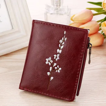 

Women Hasp Zipper Short Wallet Embroidery Flowers PU Coin Purse Money Bag Small Wallets OH66