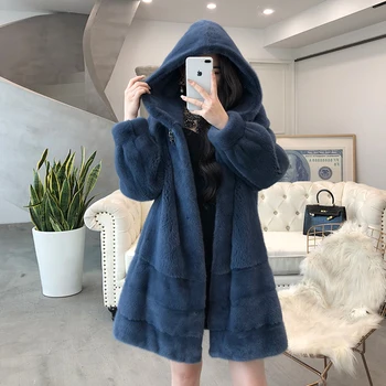 

2019 winter new whole leather mink fur coat female models long hooded fashion personality generous fur otter jacket