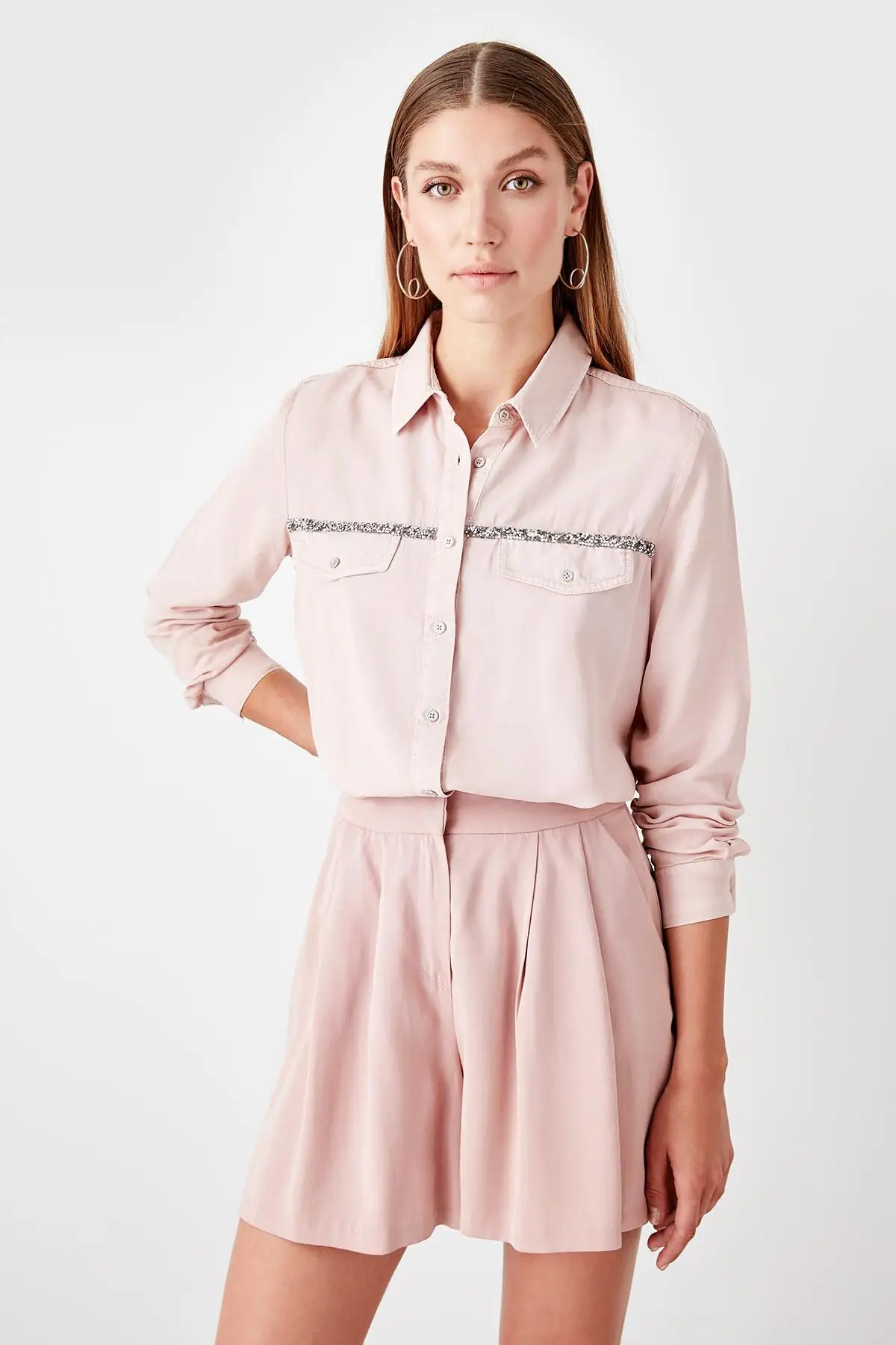 

Trendyol Salmon Stone Detailed Denim Shirt TWOAW20GO0114