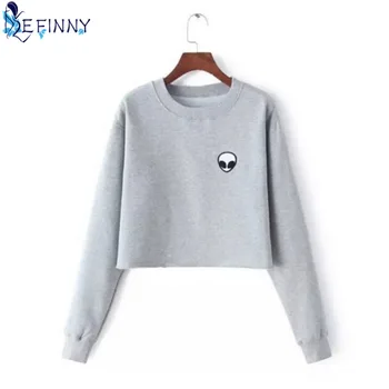 

2018 Fashion Autumn Women Casual Sweatshirt Harajuku Pullover Long Sleeve Tops Women Alien Printed Sweatshirt Thin Pullover Tops