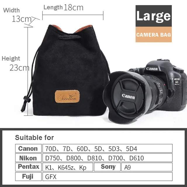 Square L-Black Многофункциональная сумка для объектива камеры, сумка для хранения камеры, тканевая сумка на шнурке для DSLR камеры, сумка для Canon, Nikon, sony, Pentax, FUJIFILM - Цвет: Square L-Black