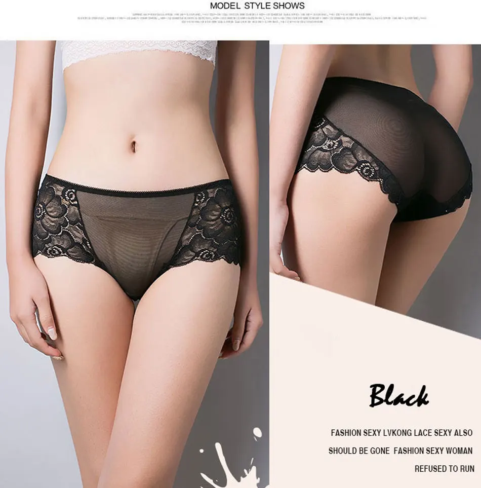 Plus Size L-XXXL Women Seamless Lace Panties Brand Women's Cotton Breathable Panty Transparent Sexy Briefs (1)