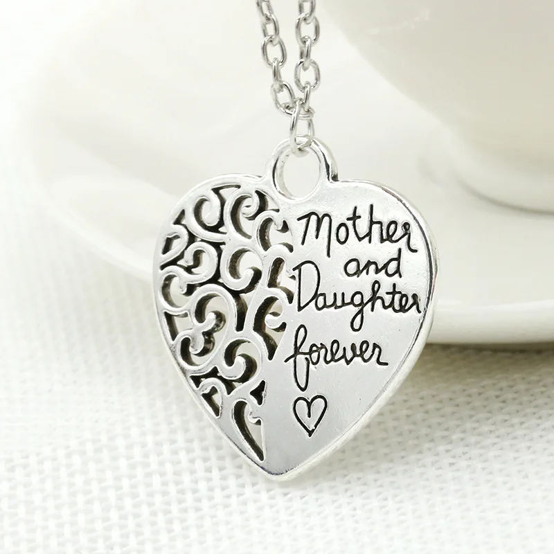 Silver Plated Mother and Daughter Necklace Women Heart Love Flower Best