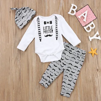 

Cute Gentleman Baby Boys Long Sleeve Jumpsuit Bodysuit Pants Trousers Clothes Outfits 0-18M 3PCS Set
