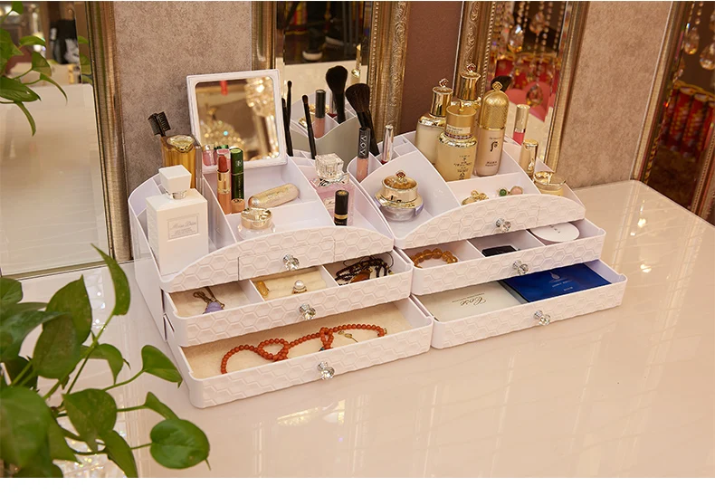 Многослойный ящик для хранения косметики с зеркалом большой туалетный столик Пластиковые Креативные ювелирные инструменты органайзер для макияжа Ограниченная серия