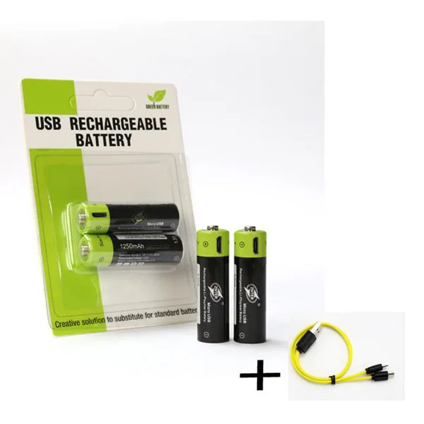 AA перезаряжаемая батарея USB литий-полимерная 1,5 V 1250mAh ZNT5 универсальная батарея от Micro USB кабель для зарядки с зарядным кабелем - Цвет: 2pcs with cable