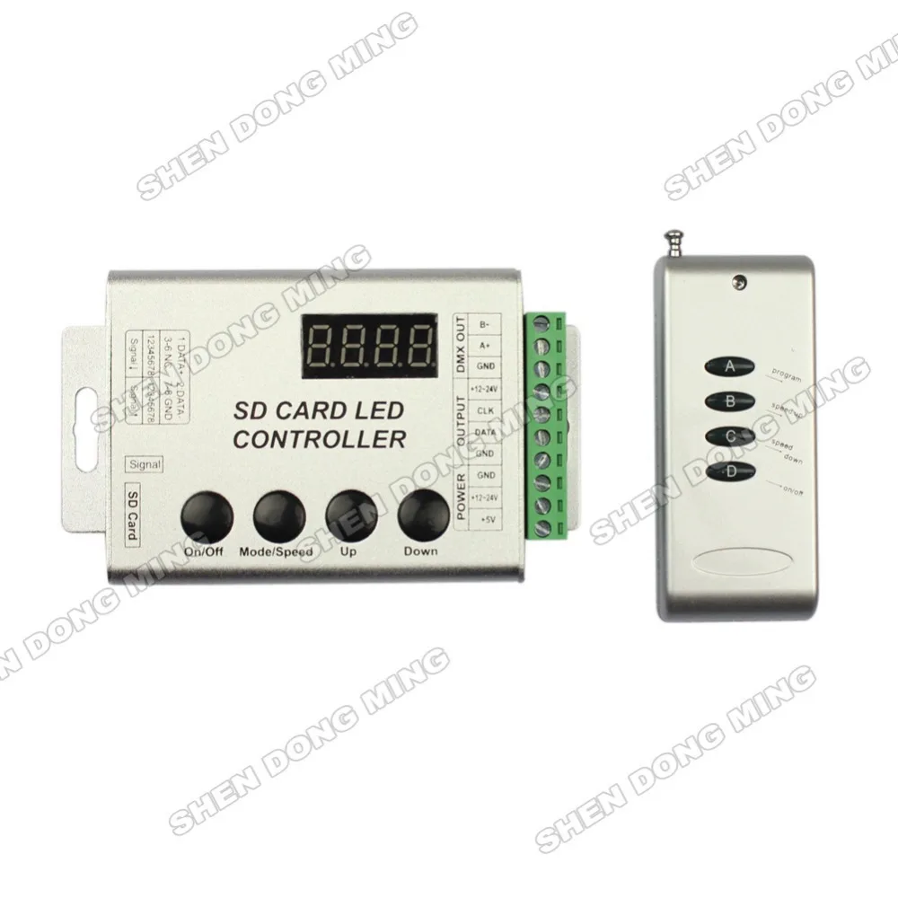 

Free Shipping remote with SD card RGB controller aluminum shell for LPD8806,WS2801,WS2811,WS2812B,UCS1903,UCS6803,DMX512