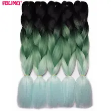 Feilimei, Омбре, зеленый цвет, вязанные крючком волосы для наращивания, синтетические вязанные косички, Омбре, огромные косички, наращивание волос