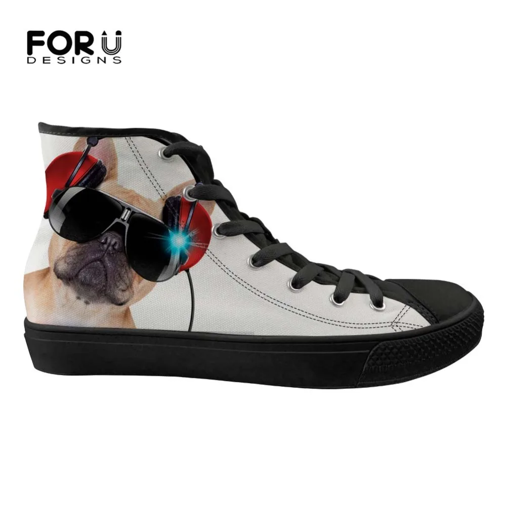 

FORUDESIGNS Cute Pug Dog Pattern Women Flats Canvas Shoes High Top Spring High Quality Vulcanized Shoes for Ladies Zapatos Mujer