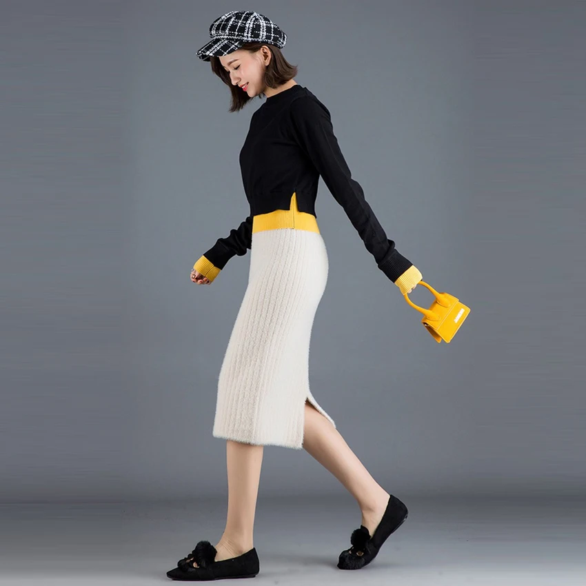 

2019 Women Imitation velvet Skirt Autumn Winter Empire Gorgeous Skirts Female Casual Elastic Waist Midi Skirts