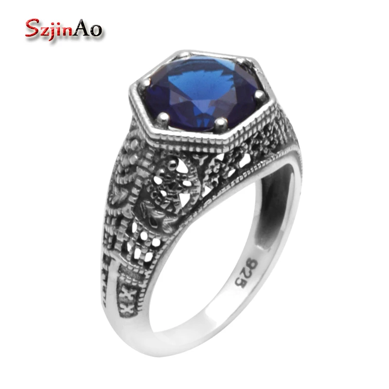 

Szjinao Silver Antique Ring High Quality Blue Sapphire Wedding 925 Sterling Silver Rings for Women Wholesale