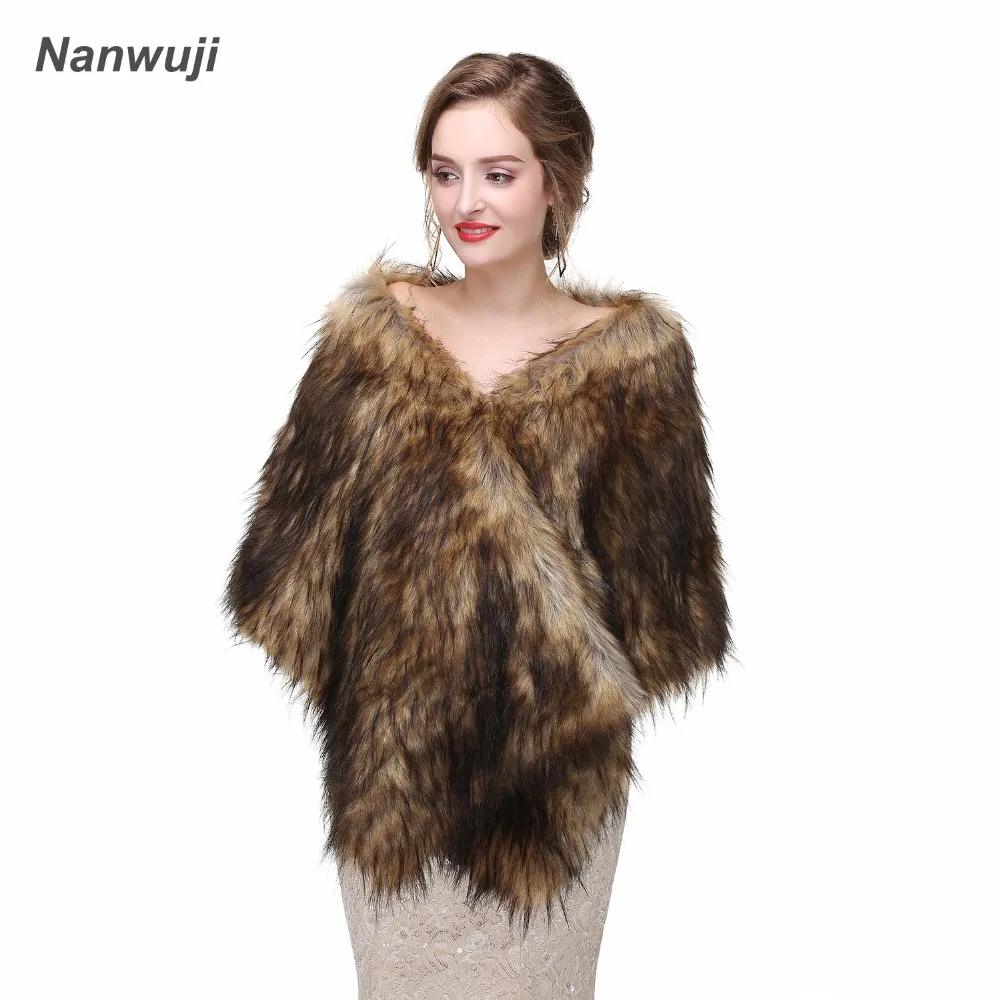

New Elegant Long Hair Faux Fur Wedding Shawl Stoles Wraps Cape for Women Beige