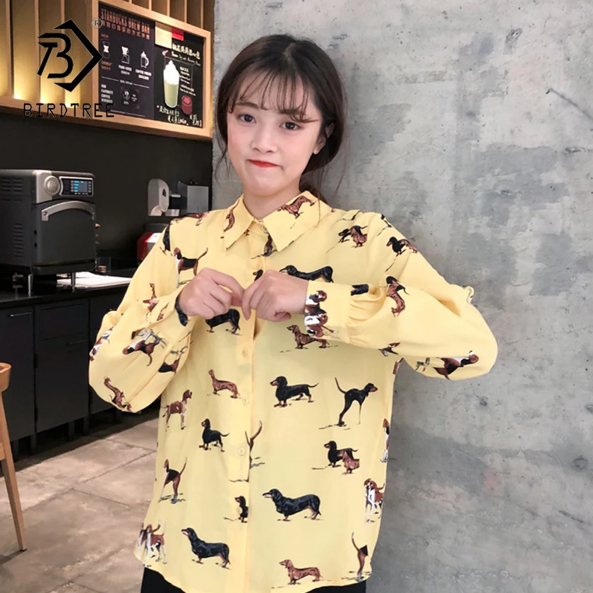 

Women's Blouses 2018 Fashion New Spring Turn-down Collar Women Print Dog Shirt Female Sweet Ladies Slim Tops Hots Sale T83842L