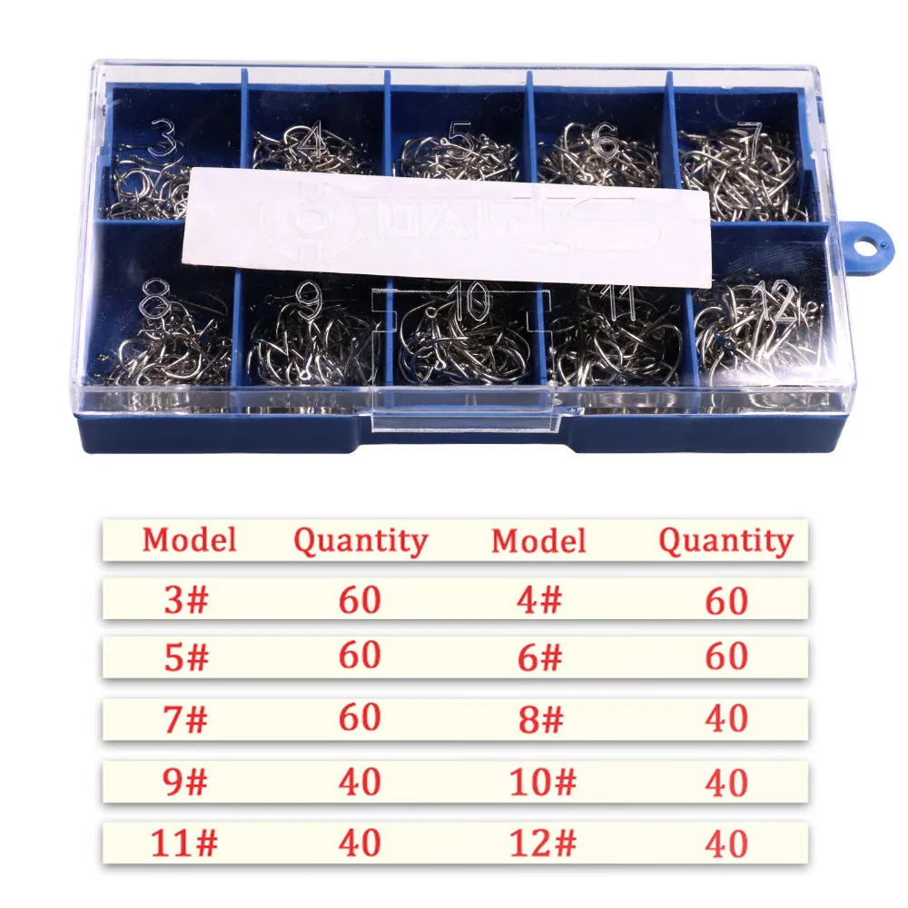 500Pcs #3~12 Silver Freshwater Fishing Hooks Fishhooks Barbed Hooks For Fishing