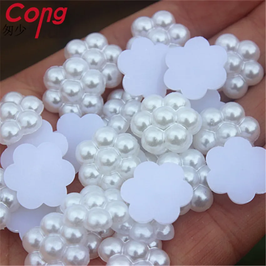 

Cong Shao 200pcs 16mm sun flower flatback imitation pearl bead ABS Acrylic Rhinestone applique costume Button Accessories CS99C