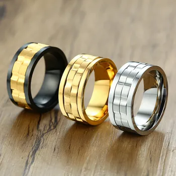 

ZORCVENS 2020 New Fashion 9mm Gold Black Rotatable Stainless Steel Wedding Rings for Man