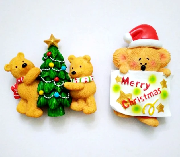 

2 Pcs/lot Happy New Year 3D Christmas tree two bears fridge magnets high-grade resin creative home decortion magnetic sticker