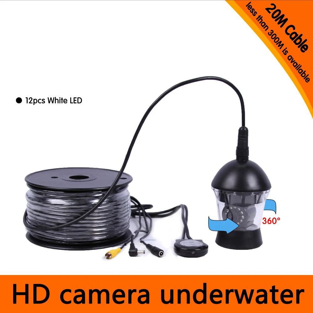 Free Shipping 20Meters Depth 360 Degree Rotative Underwater Camera with 12pcs of White or IR LED
