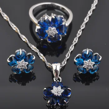 

FAHOYO Flower Blue Zirconia Women's Silver Plated Jewelry Sets Wedding Gift Earrings/Pendant/Necklace/Rings QZ0540