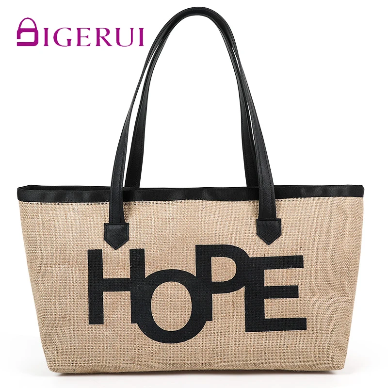 

DIGERUI Waterproof Bohemia Handbag female Summer Beach Hope Bag Linen women Large Capacity girl Totes Leather Women Shoulder Bag