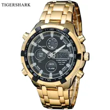 TIGERSHARK Hommes Montres Sport Montres Or Acier Numérique Quartz Analogique LED Double Temps Montres étanches relogio masculino