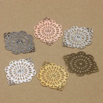 

35x45mm Vintage Filigree Flower Wraps Links Connectors European Charms Hair Clasp Bu Yao Accessories DIY Findings Multi-Color