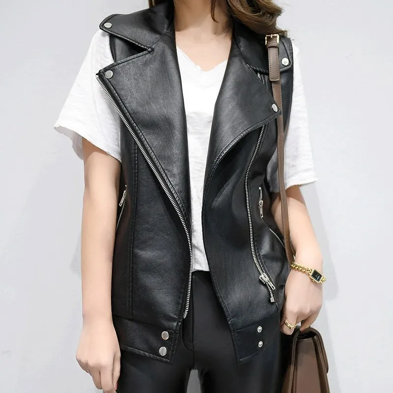 

New Leather Jacket Sleeveless Vest Coat Women Casaco Couro Feminino Women jackets 7WL016