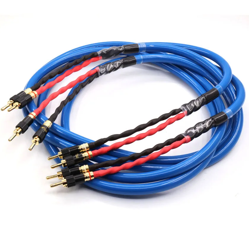 

Pair Silver-Gold LS-180 G5 audiophile Speaker Cable hifi loudspeaker cable with pailccs banana plugs