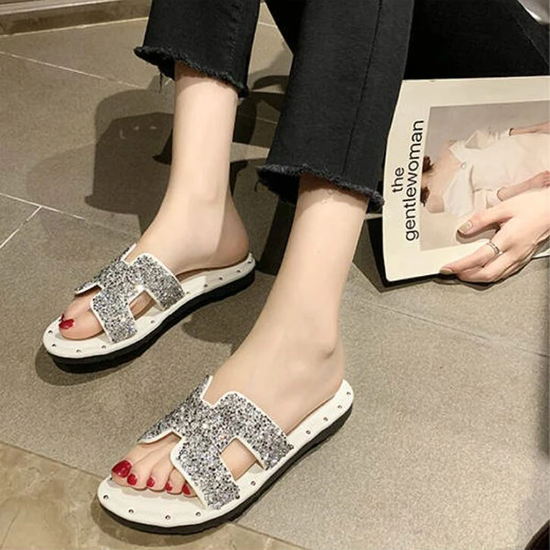 

WGZNYN Crystal Fashion PU Women Slippers 2019 Summer Spring Rubber Female Outdoor Slip on Shoes Ladies Slides Sandals Woman W14