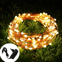 10 м 20 м 30 м 40 м 50 м праздничный светодиодный светильник из медной проволоки, звездная веревка, водонепроницаемые гибкие сказочные огни, вечерние гирлянды+ адаптер питания
