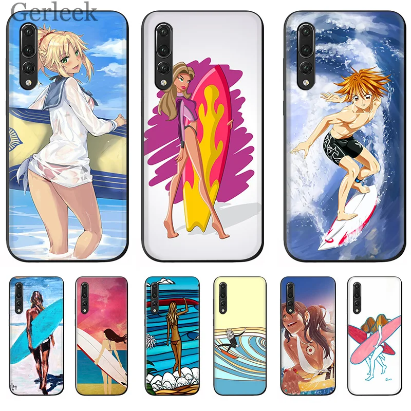 Чехол для мобильного телефона Surf Art Girl ультратонкий мультяшный рисунок Huawei P Smart P30