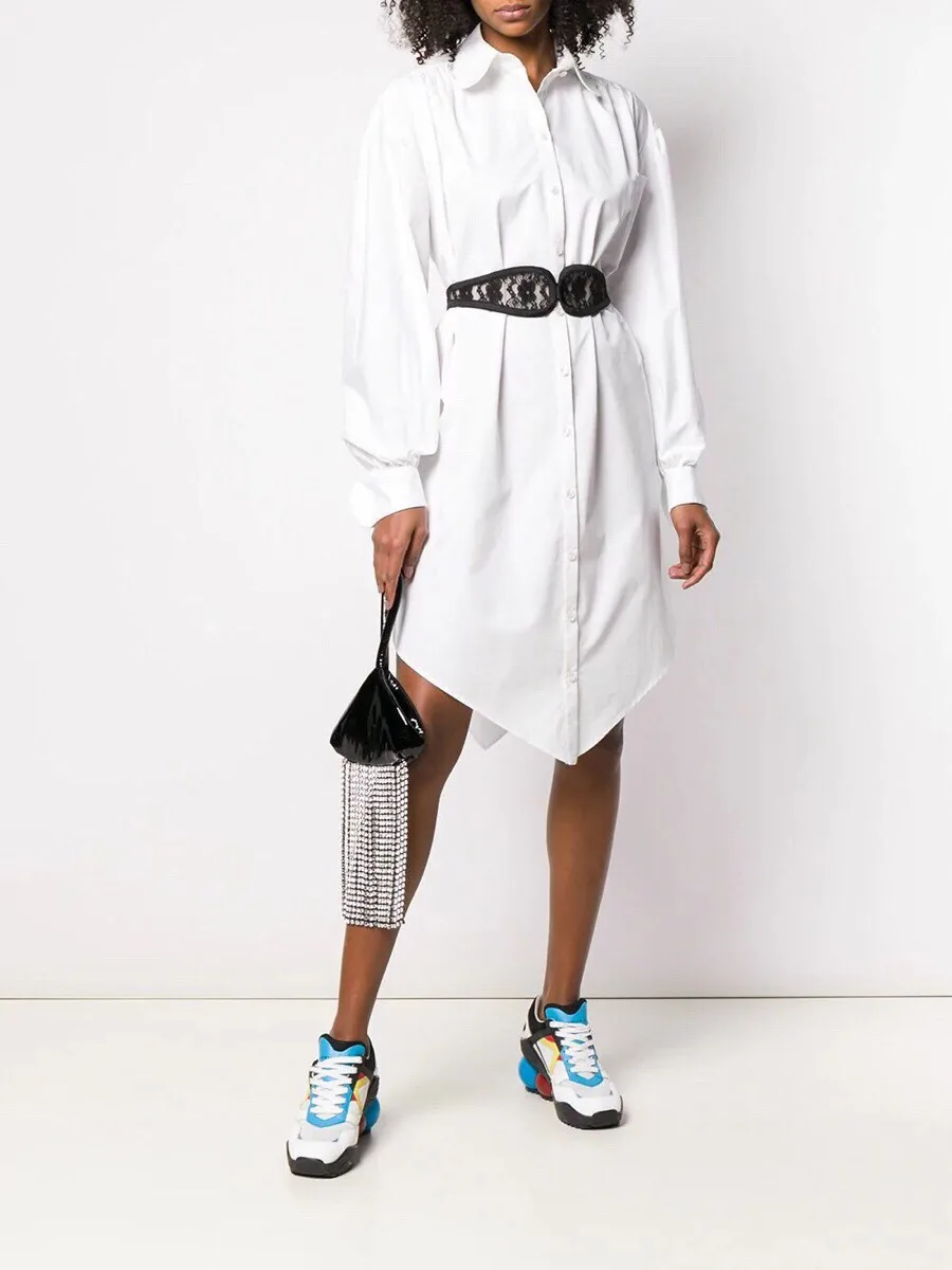 

2019 New Fashion Stitching Lace Belt Cotton Luxury Dresses for Women Freeshipping