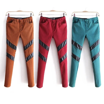 

2019 Winter Women's Fleece Warm Leather Stripe Anti-pilling Colorfast Female Pants Trousers Skinny Elastic Pencil Pantalons