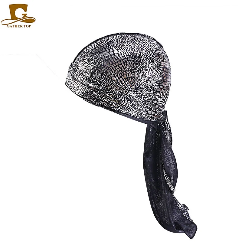 Новый золотой череп шаблон durag du rag тюрбан шляпа шелковистая Durags банданы головные