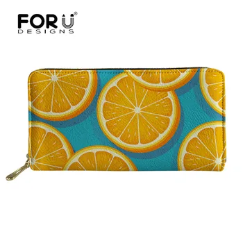 

FORUDESIGNS Women Wallets 2019 Orange Fresh Printing PU Leather Purse Fashion Ladies Coin Money Bag Clutch Card Holder Carteira