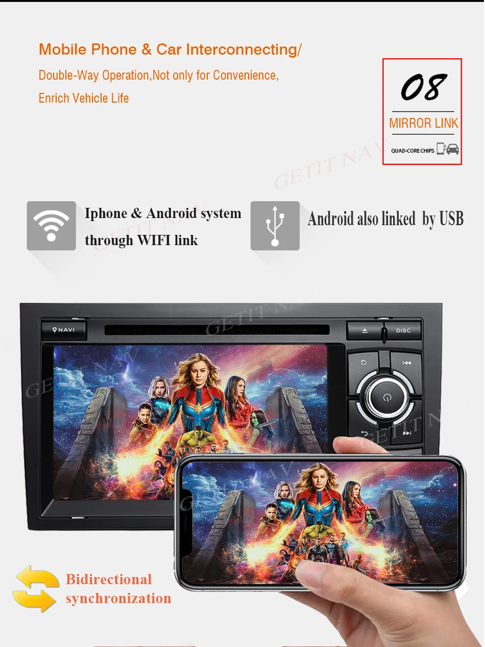 Clearance 64GB DSP Android 9 Car Stereo DVD Multimedia Player for Audi A4 S4 RS4 2002 - 2007 with WiFi BT GPS Navigation Radio IPS Screen 9