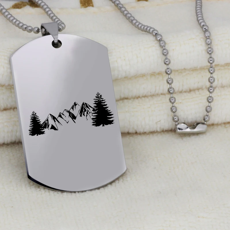 Outdoor Stainless Steel Mountain Tree Pendant Necklace Nature Motivation Jewelry Hiking Snowboard Lover Gift YLQ6244