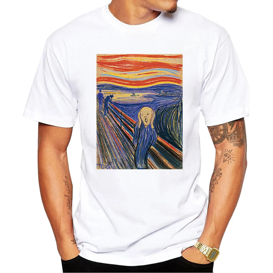 

Famous Painting The Scream Printed T Shirt Men's Cool Design High Quality Tops Custom Hipster Tees T-shirt Harajuku Streetwear