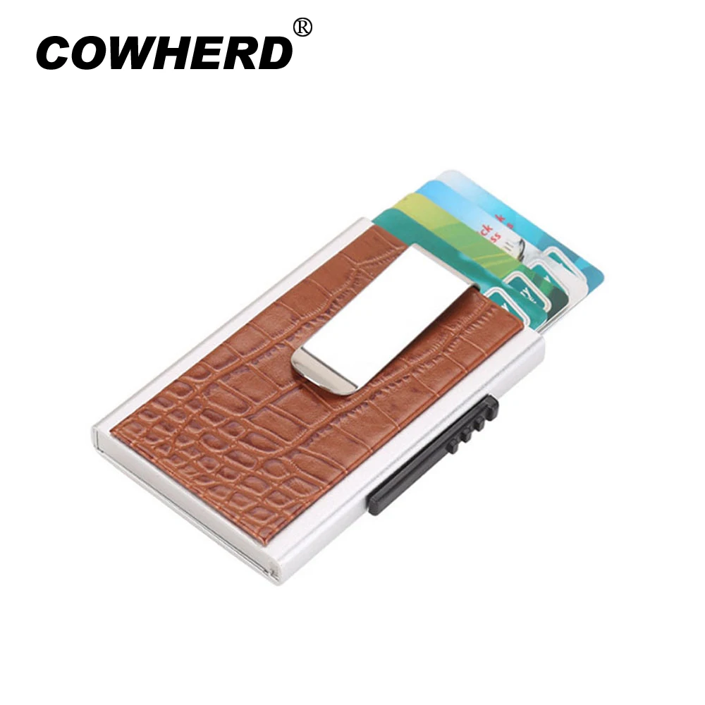 

Crocodile Pattern RFID Protection Automatical Pop Up Metal ID Credit Card Holder Money Cash Clip Mini Wallet Card Protector Case