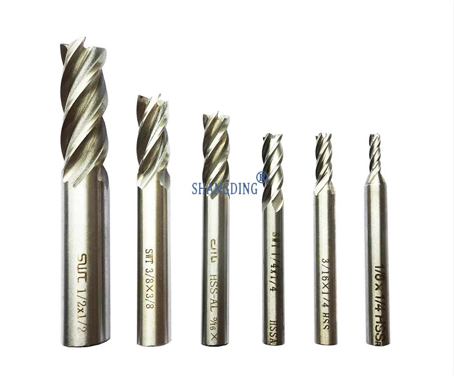 1//8/" 3//16/" 1//4/" 5//16/" 3//8/" 1//2/" Steel HSS Straight End Mill Cutter Set of 6 PCS