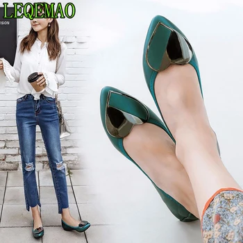 

2019 Spring Fashion Women Pointed Toe Ballerina Flats Foldable Designer Green Flat Casual Soft Leather Boat Shoes