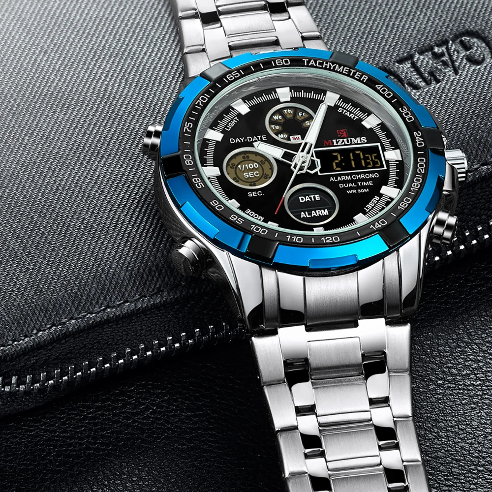 Fashion Brand Men Sports Watches with gold stainless steel band Digital Analog Watch Army Military Waterproof Male LED Clock Relogio Masculino mizums (2)