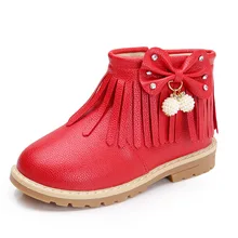 Autumn Winter Fashion Children's leather boots For Baby Girls Leisure short boot Flowers Warm plush Kids Martin boots snow boot