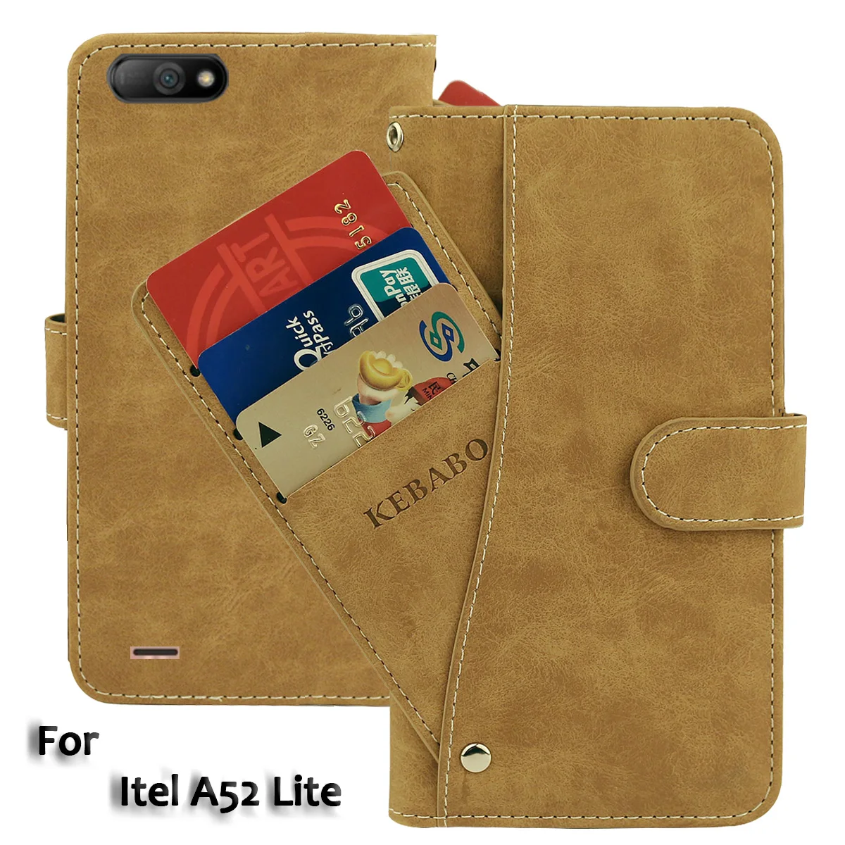 

Vintage Leather Wallet Itel A52 Lite Case 5.5" Flip Luxury 3 Front Card Slots Cover Magnet Stand Phone Protective Bags