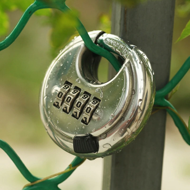 Security Padlock Silver Steel Alloy 4 Digit Combination Master Round Shape Disc Lock for Locking Doors Windows Bags Trunk 2