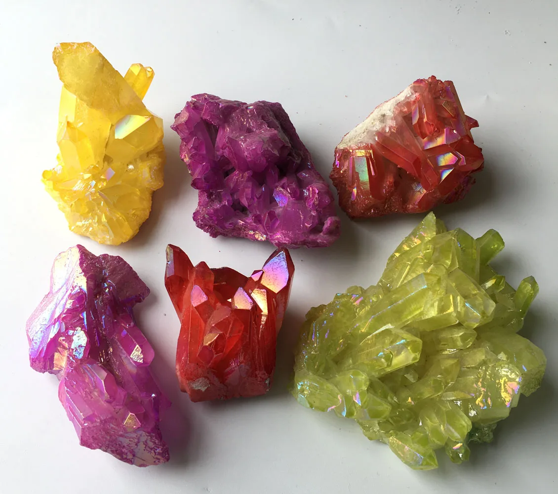 

819g 6pcs More Colour Aura Quartz Crystal Titanium Bismuth Silicon Cluster Rainbow