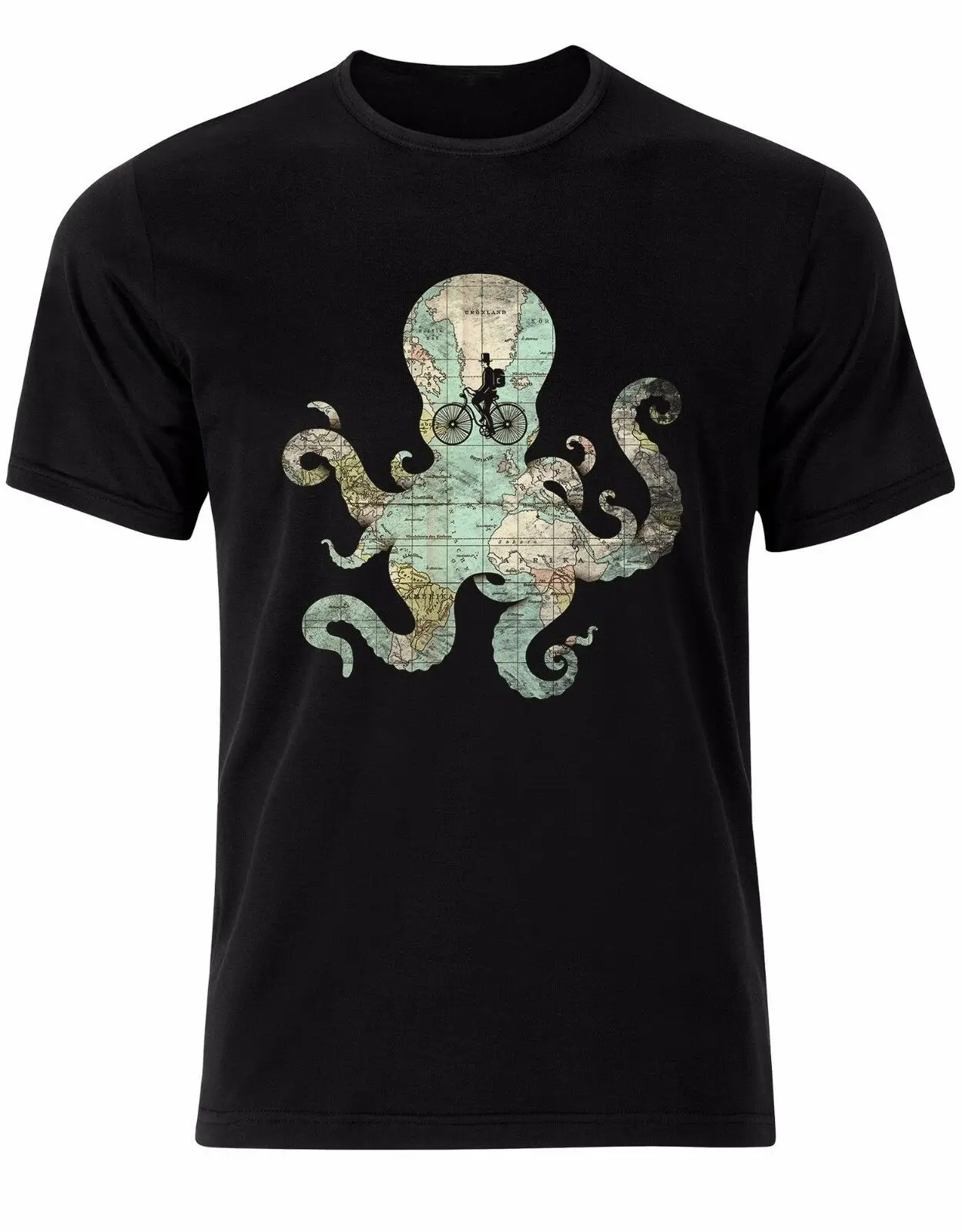 

Vintage Map Octopus Bicycles Retro Gentleman Hat Texture Mens Tshirt Top