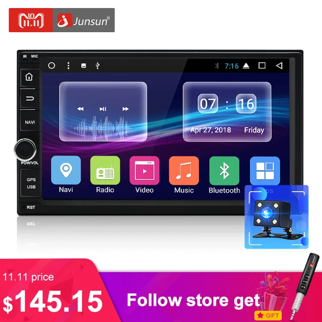 Junsun 7 "2 DIN 2GB+32GB автомобильный DVD Android 7.1 Радио мультимедийный плеер 1024*600 Универсальный GPS навигации Авторадио Стерео аудио quad-core