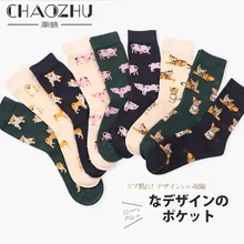 CHAOZHU/Новинка года; милые женские носки из чесаного хлопка с героями мультфильмов Kawai; Забавный подарок для женщин; милые носки с изображением кота Шиба-ину, поросенка, корги и животных